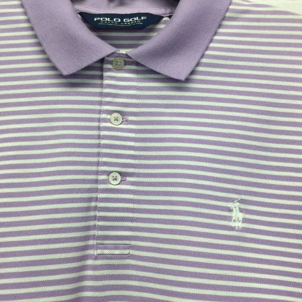 Polo Golf Ralph Lauren Polo Shirt Men's Size L Purple/White Striped Athleisure